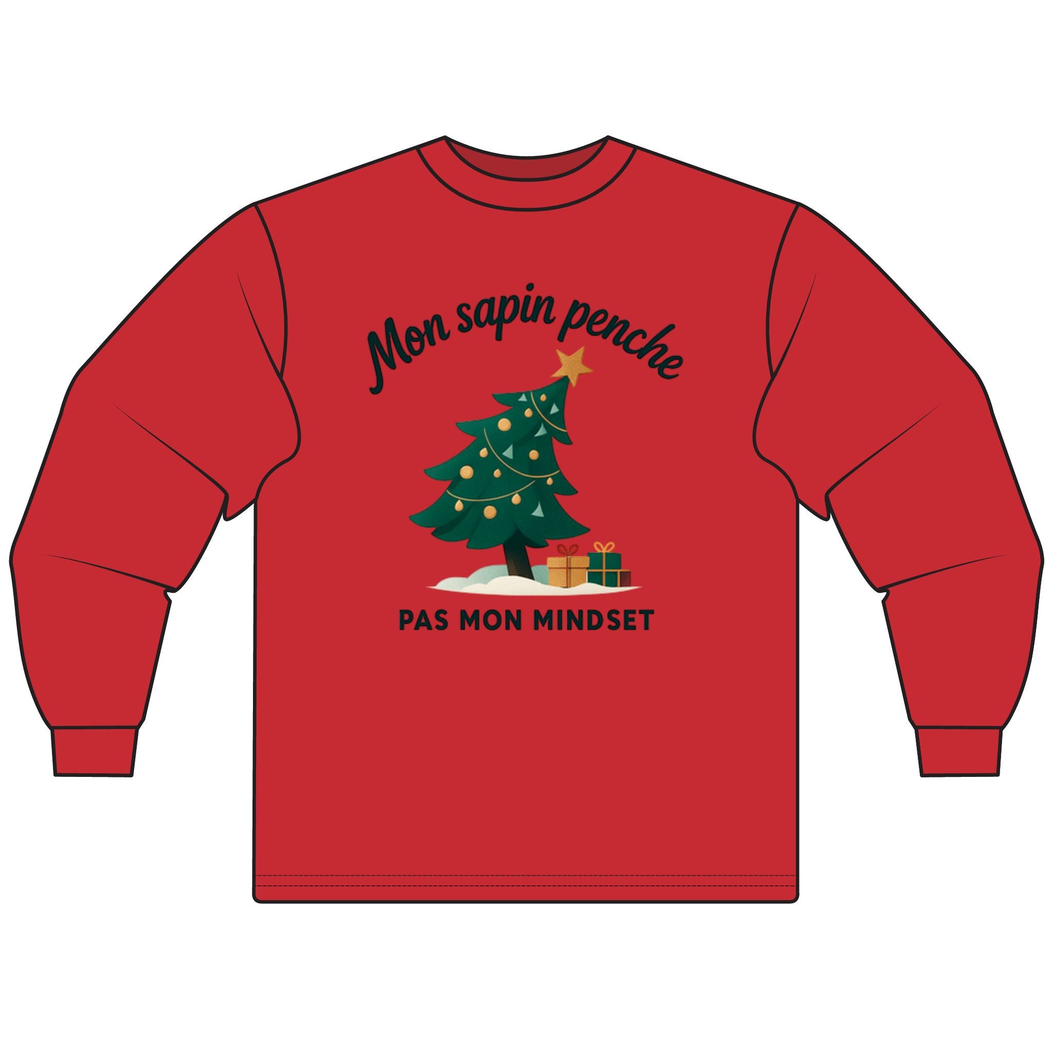Festive Christmas Long Sleeve T-Shirt with Playful Holiday Design - RebelMind.
